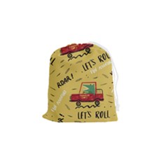Childish-seamless-pattern-with-dino-driver Drawstring Pouch (small) by Vaneshart