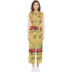 Childish-seamless-pattern-with-dino-driver Women s Frill Top Chiffon Jumpsuit by Vaneshart