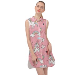 Cute-unicorn-seamless-pattern Sleeveless Shirt Dress by Vaneshart