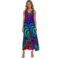 Abstract Piece Color V-neck Sleeveless Loose Fit Overalls by Vaneshop