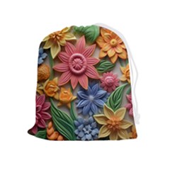 Flower Bloom Embossed Pattern Drawstring Pouch (xl) by Vaneshop