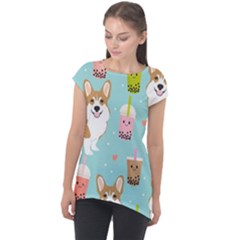 Welsh Corgi Boba Tea Bubble Cute Kawaii Dog Breed Cap Sleeve High Low Top by Wav3s