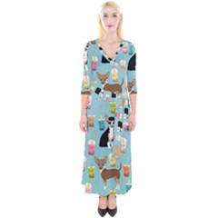 Chihuahua Bubble Kawaii Boba Tea Cute Dog Quarter Sleeve Wrap Maxi Dress by Wav3s