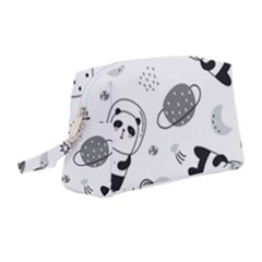 Panda Floating In Space And Star Wristlet Pouch Bag (medium) by Wav3s