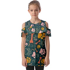 Dog Paw Colorful Fabrics Digitally Fold Over Open Sleeve Top by Wav3s