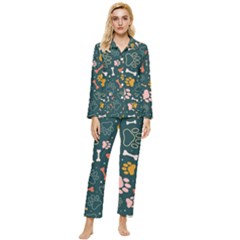 Dog Paw Colorful Fabrics Digitally Womens  Long Sleeve Velvet Pocket Pajamas Set by Wav3s