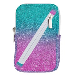 Pink And Turquoise Glitter Belt Pouch Bag (large) by Wav3s