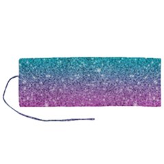 Pink And Turquoise Glitter Roll Up Canvas Pencil Holder (m) by Wav3s