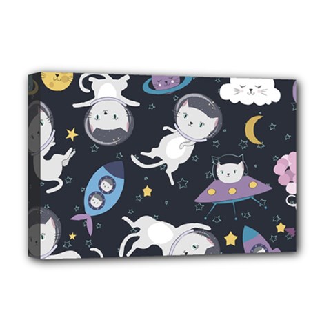 Space Cat Illustration Pattern Astronaut Deluxe Canvas 18  X 12  (stretched) by Wav3s