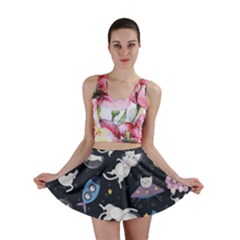 Space Cat Illustration Pattern Astronaut Mini Skirt by Wav3s