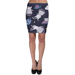 Space Cat Illustration Pattern Astronaut Bodycon Skirt by Wav3s