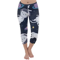 Space Cat Illustration Pattern Astronaut Capri Winter Leggings  by Wav3s