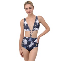 Space Cat Illustration Pattern Astronaut Tied Up Two Piece Swimsuit by Wav3s