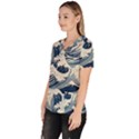 Japanese Wave Pattern Women s V-Neck Scrub Top View2