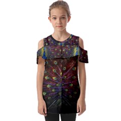Peacock Feathers Fold Over Open Sleeve Top by Wav3s