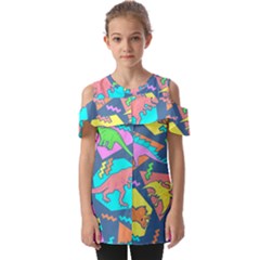 Dinosaur Pattern Fold Over Open Sleeve Top by Wav3s