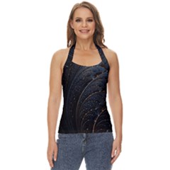 Abstract Dark Shine Structure Fractal Golden Basic Halter Top by Vaneshop