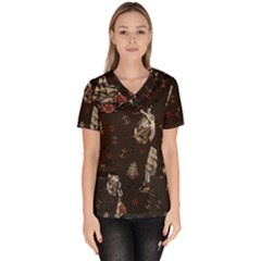 Vintage Tattoos Nautical Women s V-neck Scrub Top by Vaneshop