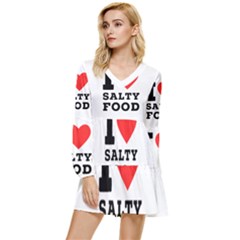 I Love Salty Food Tiered Long Sleeve Mini Dress by ilovewhateva