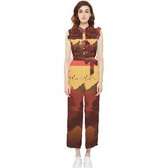 Japan Art Illustration Women s Frill Top Chiffon Jumpsuit by Grandong