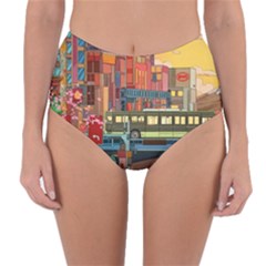 The City Style Bus Fantasy Architecture Art Reversible High-waist Bikini Bottoms by Grandong