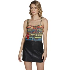 The City Style Bus Fantasy Architecture Art Flowy Camisole Tie Up Top by Grandong