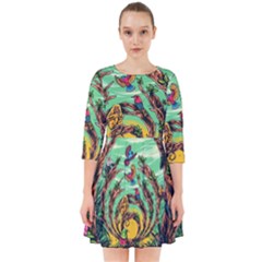 Monkey Tiger Bird Parrot Forest Jungle Style Smock Dress by Grandong