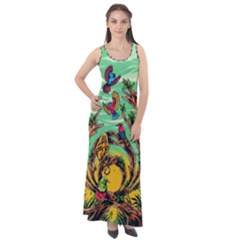 Monkey Tiger Bird Parrot Forest Jungle Style Sleeveless Velour Maxi Dress by Grandong