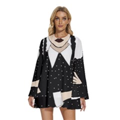 Wednesday Addams Round Neck Long Sleeve Bohemian Style Chiffon Mini Dress by Fundigitalart234