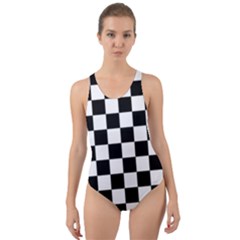 Black White Checker Pattern Checkerboard Cut-out Back One Piece Swimsuit by Cowasu