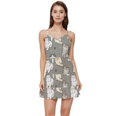 Cute Cat Pattern Cartoon Short Frill Dress by Cowasu