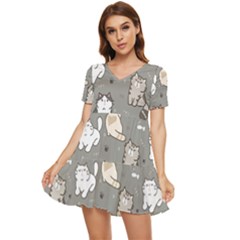 Cute Cat Pattern Cartoon Tiered Short Sleeve Babydoll Dress by Cowasu