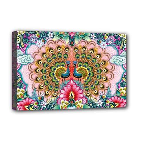 Pink Peacock Bird Pattern Texture Deluxe Canvas 18  X 12  (stretched)
