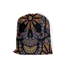 Skull Death Mosaic Artwork Stained Glass Drawstring Pouch (large) by Cowasu