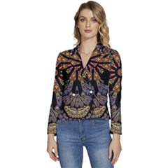 Skull Death Mosaic Artwork Stained Glass Women s Long Sleeve Revers Collar Cropped Jacket by Cowasu