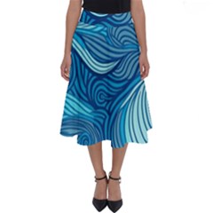 Ocean Waves Sea Abstract Pattern Water Blue Perfect Length Midi Skirt by Ndabl3x