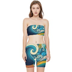 Waves Wave Ocean Sea Abstract Whimsical Abstract Art Stretch Shorts And Tube Top Set by Ndabl3x