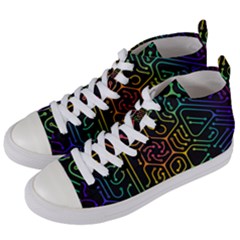 Circuit Hexagonal Geometric Pattern Background Pattern Women s Mid-top Canvas Sneakers by Ndabl3x