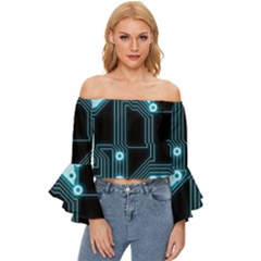 A Completely Seamless Background Design Circuitry Off Shoulder Flutter Bell Sleeve Top by Amaryn4rt