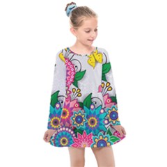 Flowers Pattern Vector Art Kids  Long Sleeve Dress by Amaryn4rt