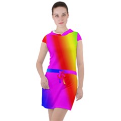 Multi Color Rainbow Background Drawstring Hooded Dress by Amaryn4rt