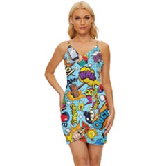 Comic Elements Colorful Seamless Pattern Wrap Tie Front Dress by Amaryn4rt