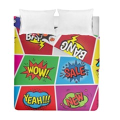 Pop Art Comic Vector Speech Cartoon Bubbles Popart Style With Humor Text Boom Bang Bubbling Expressi Duvet Cover Double Side (full/ Double Size) by Amaryn4rt