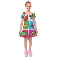 Pop Art Comic Vector Speech Cartoon Bubbles Popart Style With Humor Text Boom Bang Bubbling Expressi Kids  Short Sleeve Velvet Dress by Amaryn4rt