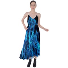 Digitally Created Blue Flames Of Fire Tie Back Maxi Dress by Simbadda