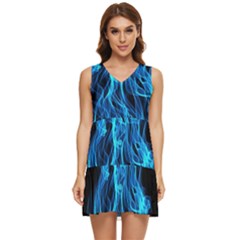 Digitally Created Blue Flames Of Fire Tiered Sleeveless Mini Dress by Simbadda