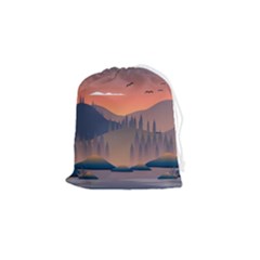 Cool Landscape Night Minimal Art Minimalist Drawstring Pouch (small) by Ravend