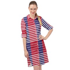 American Flag Patriot Red White Long Sleeve Mini Shirt Dress by Celenk