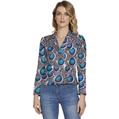 Peacock Pattern Close Up Plumage Women s Long Sleeve Revers Collar Cropped Jacket by Celenk