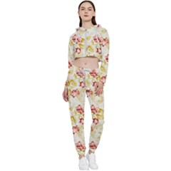 Background Pattern Flower Spring Cropped Zip Up Lounge Set by Celenk